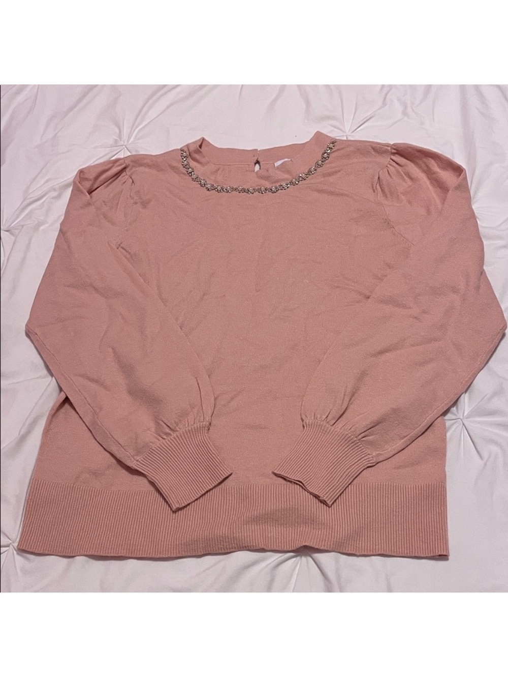 Embellished Crewneck Sweater in Dusty Pink